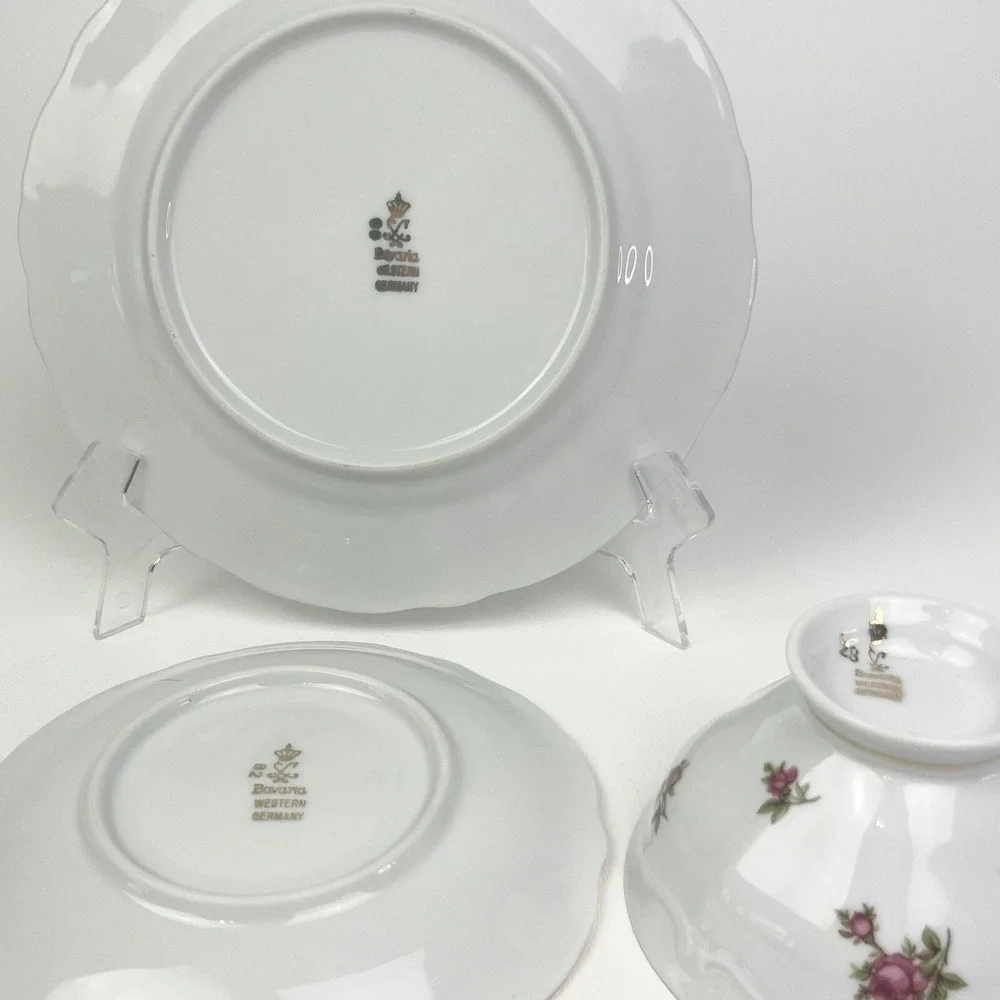Bavaria Western Germany Elfenbein Rose Bud Pattern Tea Cup Saucer Plate 3 PC Set